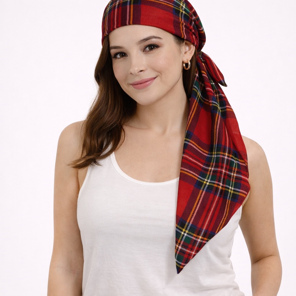 Red Plaid Headscarf - Women's Fashion Scarf